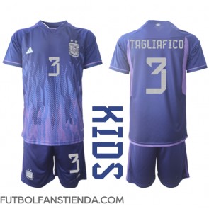 Argentina Nicolas Tagliafico #3 Segunda Equipación Niños Mundial 2022 Manga Corta (+ Pantalones cortos)